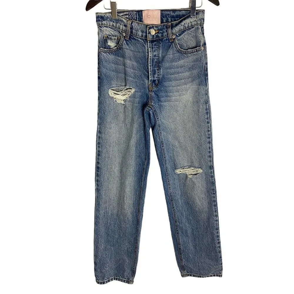 Revice High Rise Straight Leg Button Fly Rigid Denim Jeans-sz 25